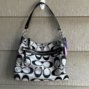 Coach Poppy Signature C SV-Moonlight Black & Silver Jacquard Handbag